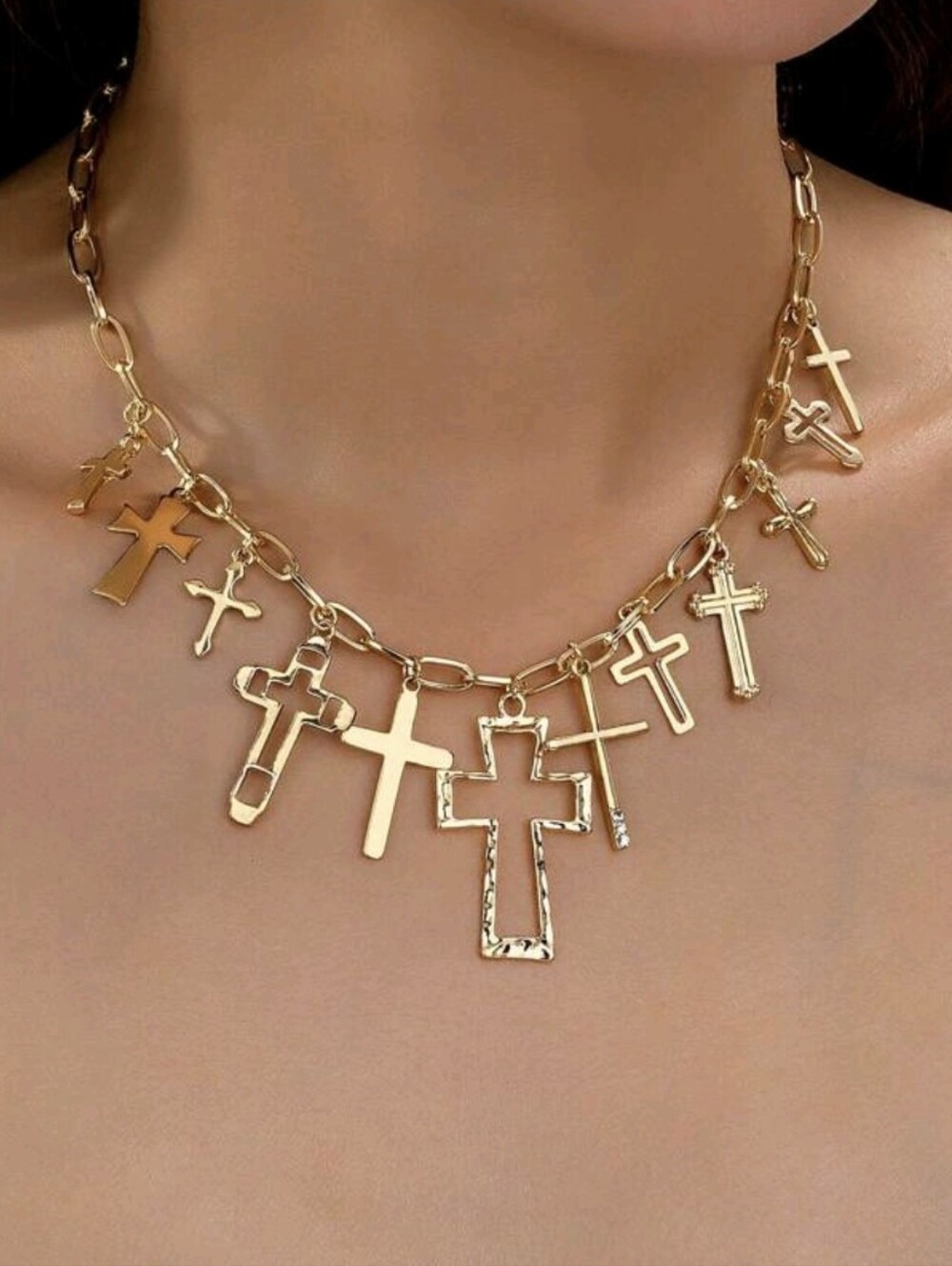 Gold Cross Charm Chain Necklace - Women Jewelry